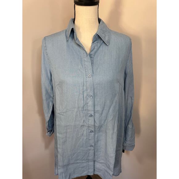 Zac & Rachel Tops Women's Small Light Blue Wash Button Up Blouse Roll Up Sleeve - Picture 8 of 8